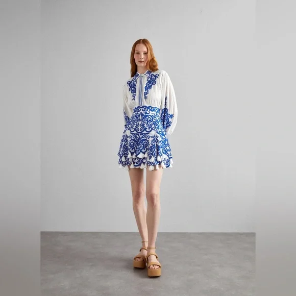 loryn embroidered shirt dress Women's Placed Iris Cotton Button-Front Shirt, Dark Bark, Size M main image 1